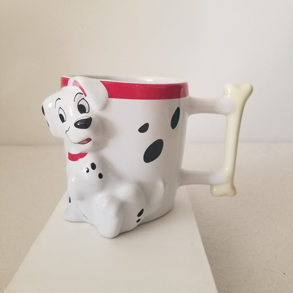 Disney 101 Dalmatians 3D Dimensional 8oz Coffee Cup Mug Bone Handle Red White